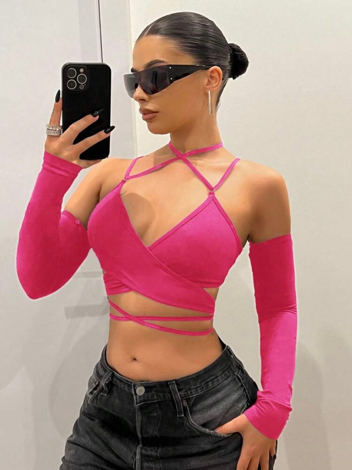 Long Sleeve Fitted Sexy Tie-Wrap Blouse (4.82) - Image 3