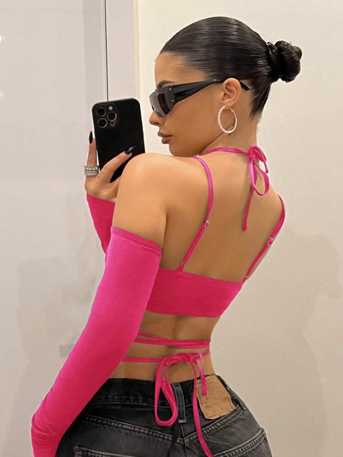 Long Sleeve Fitted Sexy Tie-Wrap Blouse (4.82) - Image 2