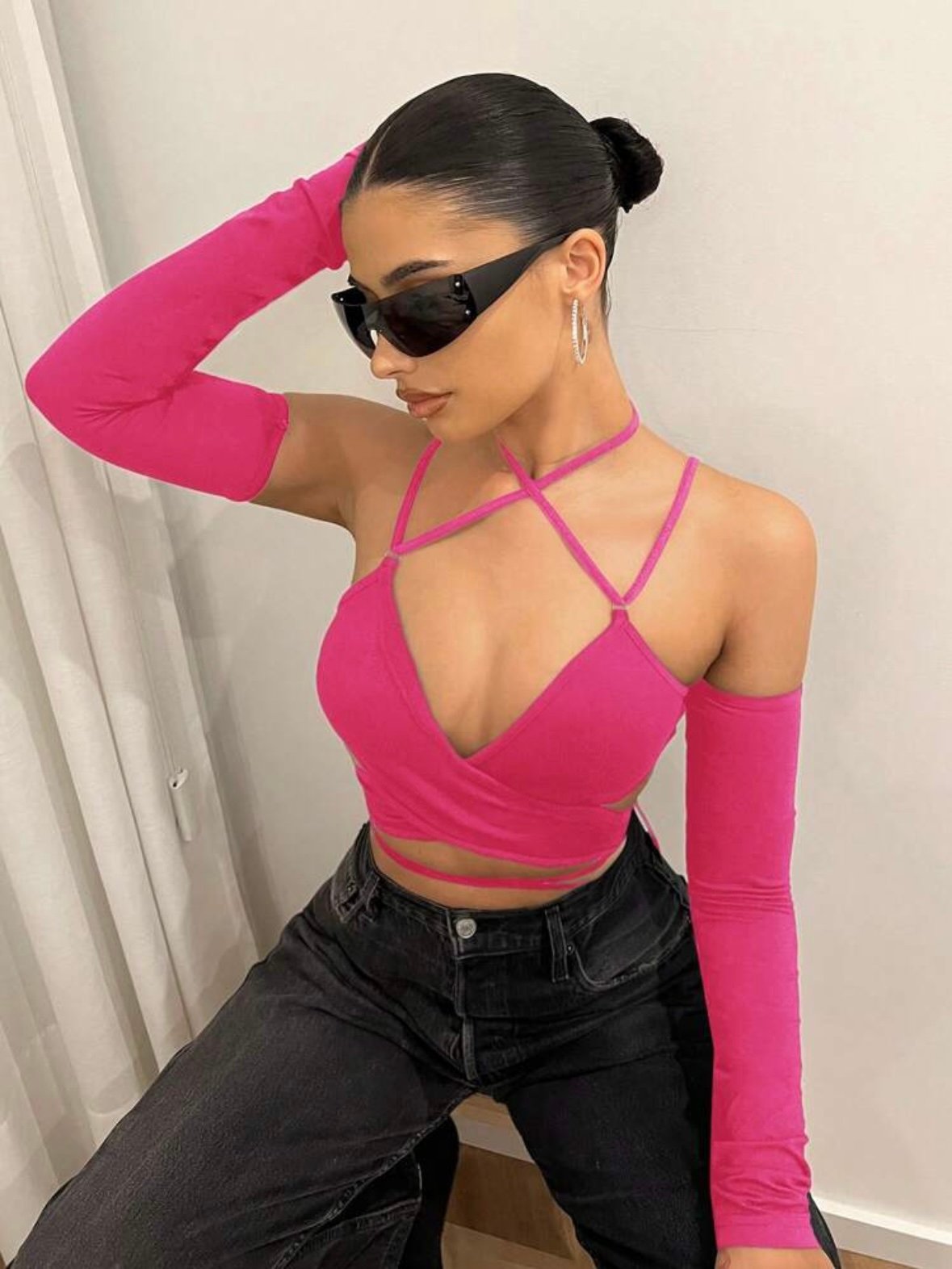 Long Sleeve Fitted Sexy Tie-Wrap Blouse (4.82) - Image 4