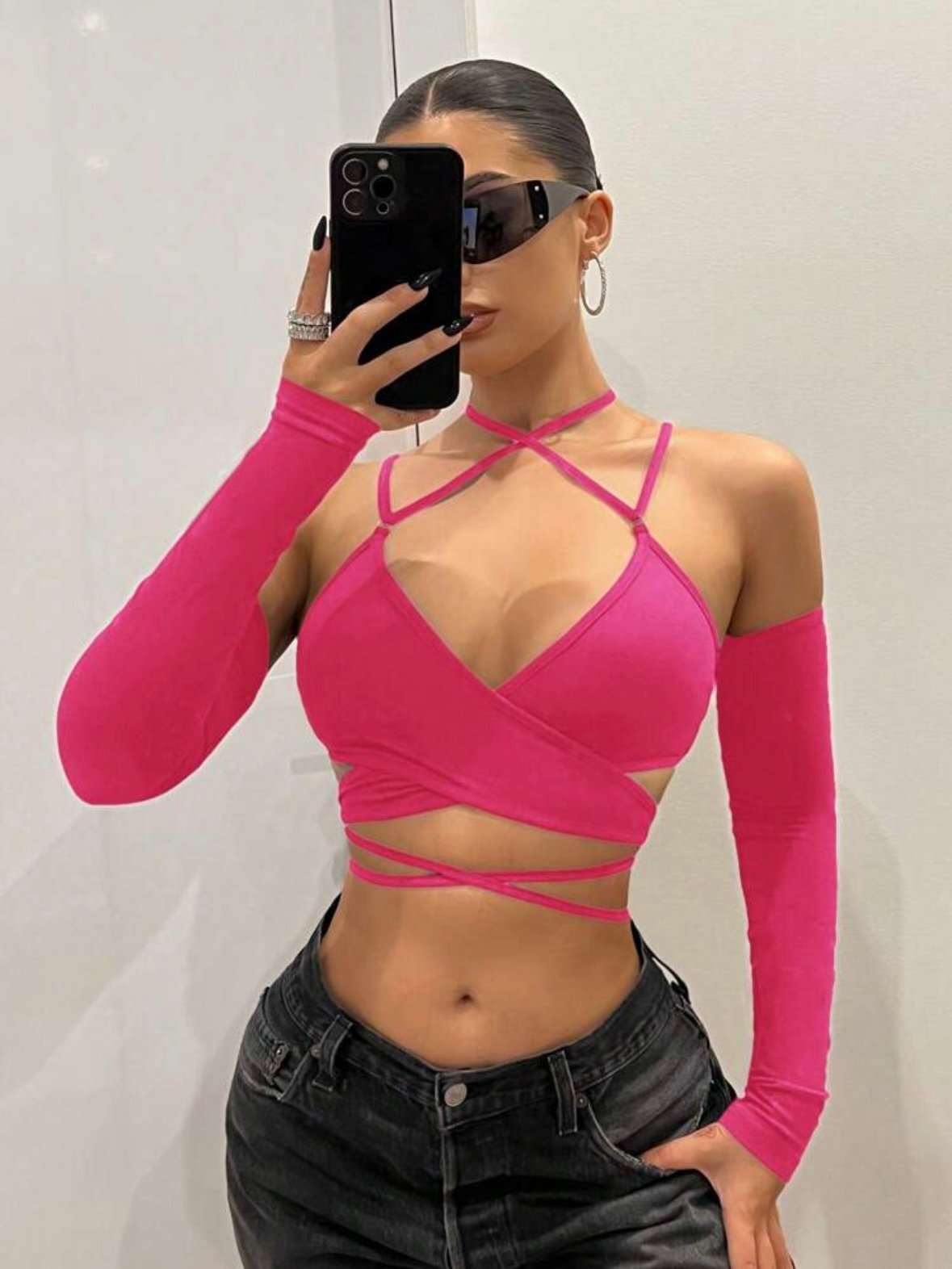 Long Sleeve Fitted Sexy Tie-Wrap Blouse (4.82)