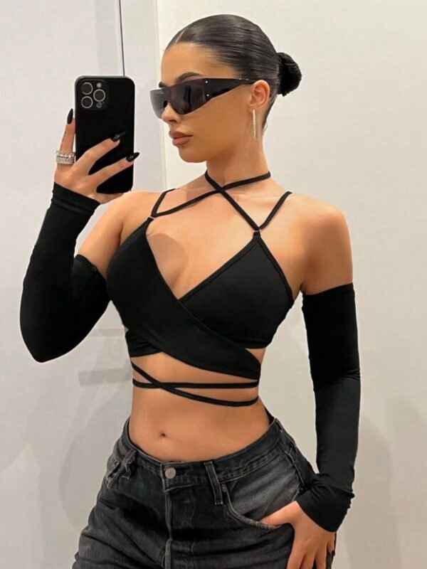 Long Sleeve Fitted Sexy Tie-Wrap Blouse (4.82) - Image 7