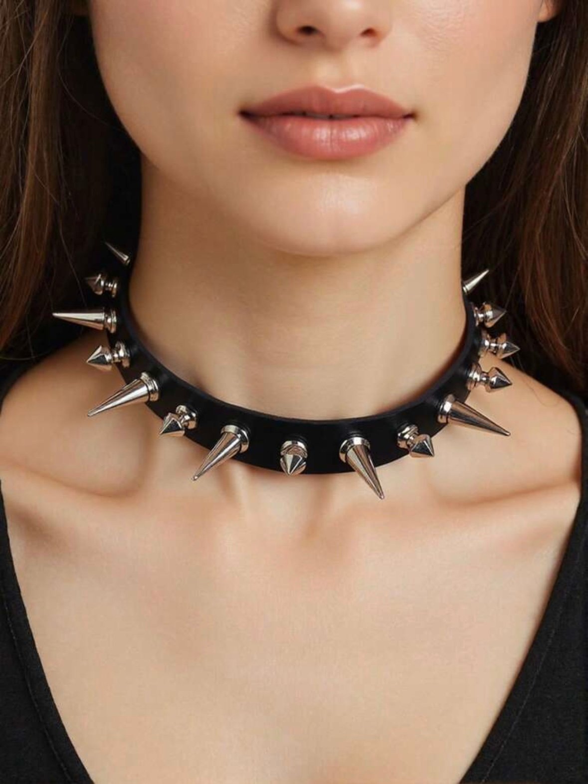 Spike Gothic PU Leather Necklace (4.93)