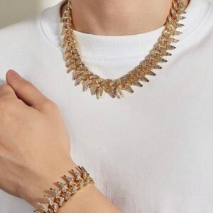 Screenshot Rhinestone Spiked Men's Necklace & Bracelet (4.89)