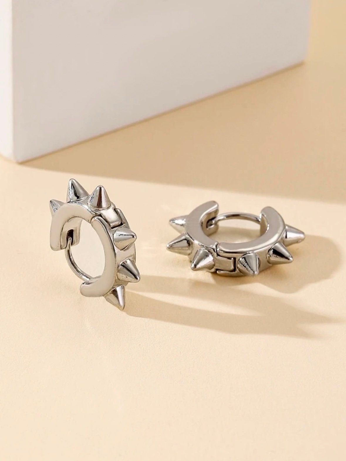 Silver Punk Spiked Shape Earrings (4.85) - Image 4