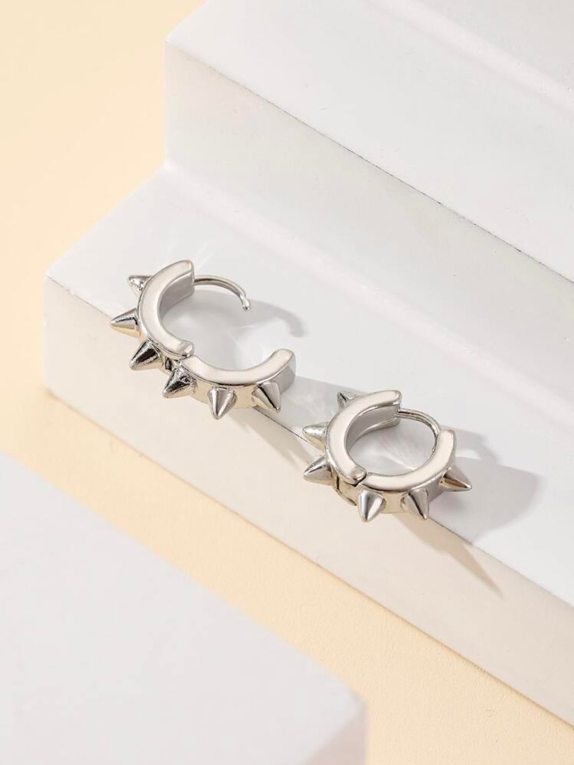 Silver Punk Spiked Shape Earrings (4.85) - Image 3