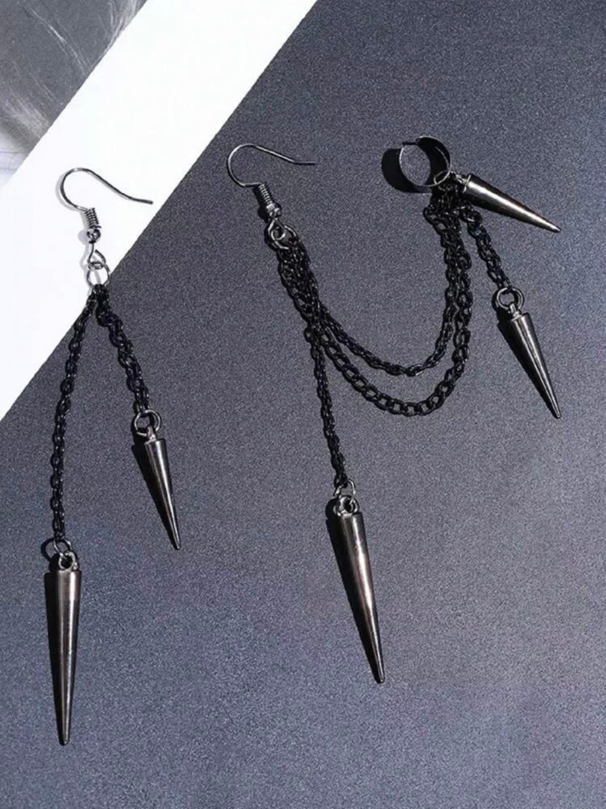 Spiked Gothic Style Chain Tassel Earrings (4.82) - Image 3