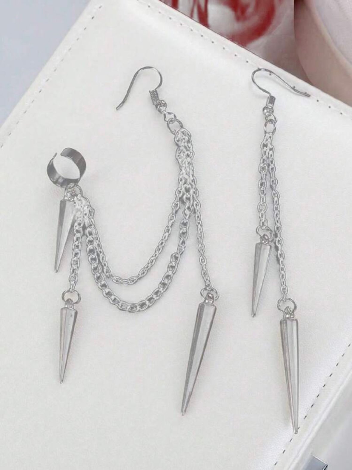 Spiked Gothic Style Chain Tassel Earrings (4.82)