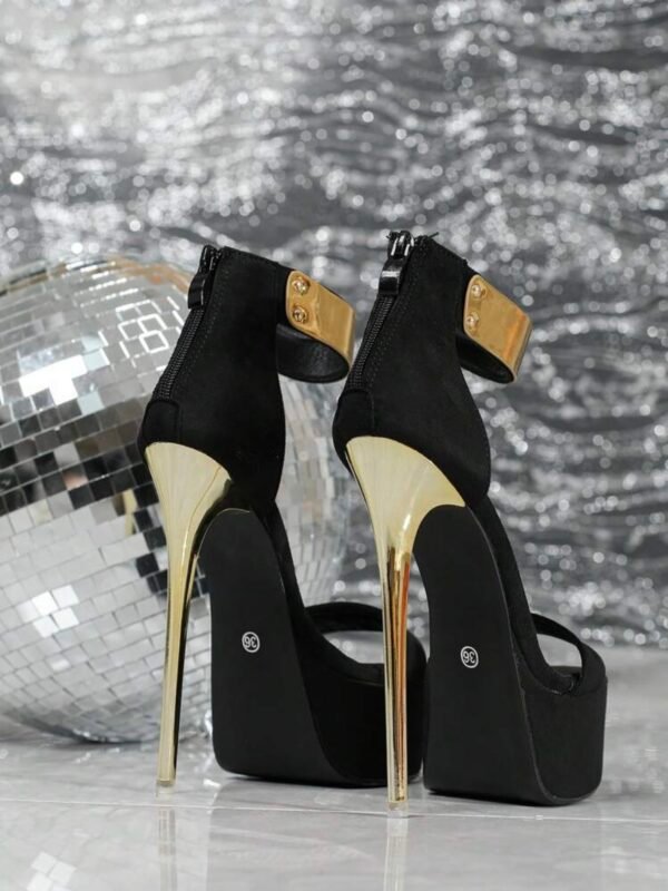 Gold & Black Peep Toe High Heel Platform Shoes (4.98) - Image 5