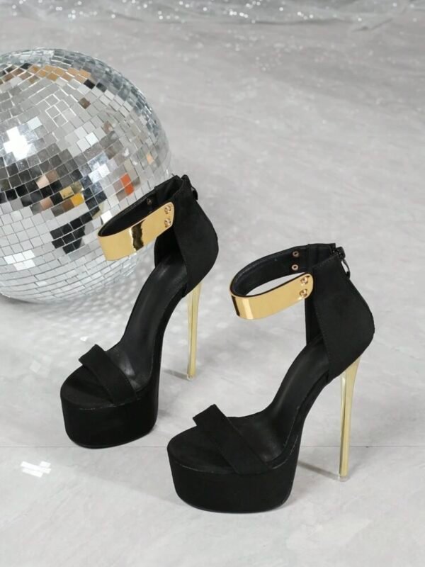 Gold & Black Peep Toe High Heel Platform Shoes (4.98) - Image 6