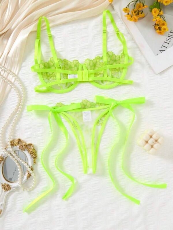 2pcs Set Embroidered Bow Sexy Lingerie Bra & Thong (4.94) - Image 3