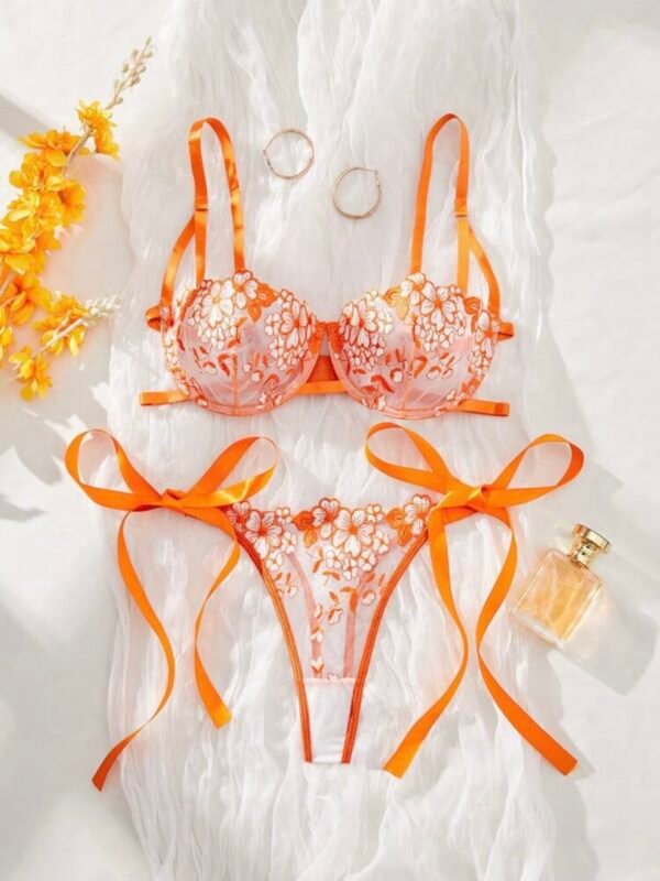 2pcs Set Embroidered Bow Sexy Lingerie Bra & Thong (4.94) - Image 6