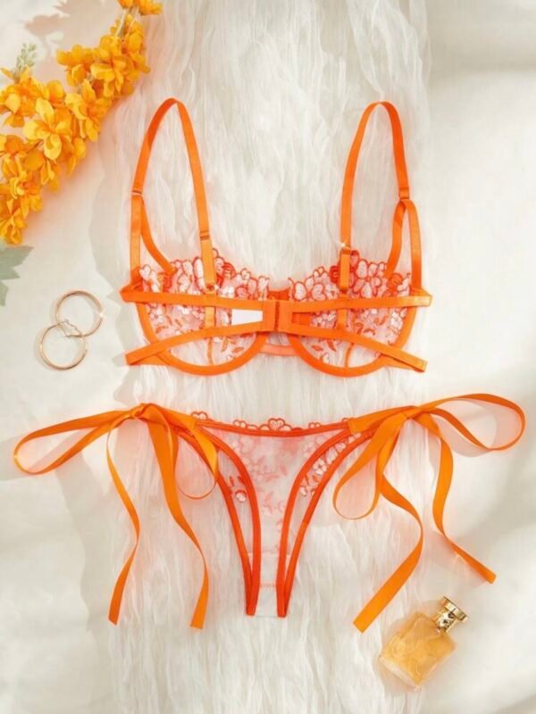 2pcs Set Embroidered Bow Sexy Lingerie Bra & Thong (4.94) - Image 5