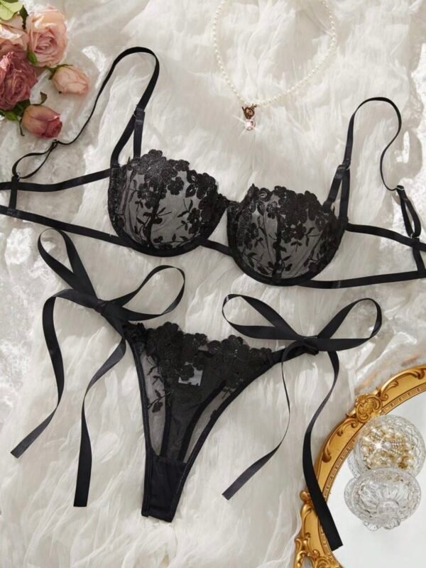 2pcs Set Embroidered Bow Sexy Lingerie Bra & Thong (4.94) - Image 10