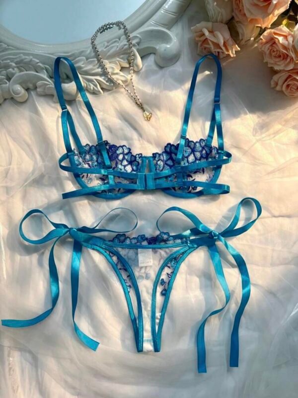2pcs Set Embroidered Bow Sexy Lingerie Bra & Thong (4.94) - Image 8