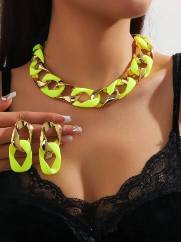 Twisted Chain Neon Necklace & Earrings Set (4.84)