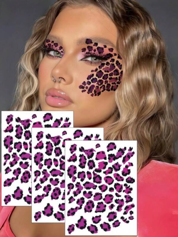 3 Sheets Cheetah Print Leopard Temporary Tattoo's - Image 2