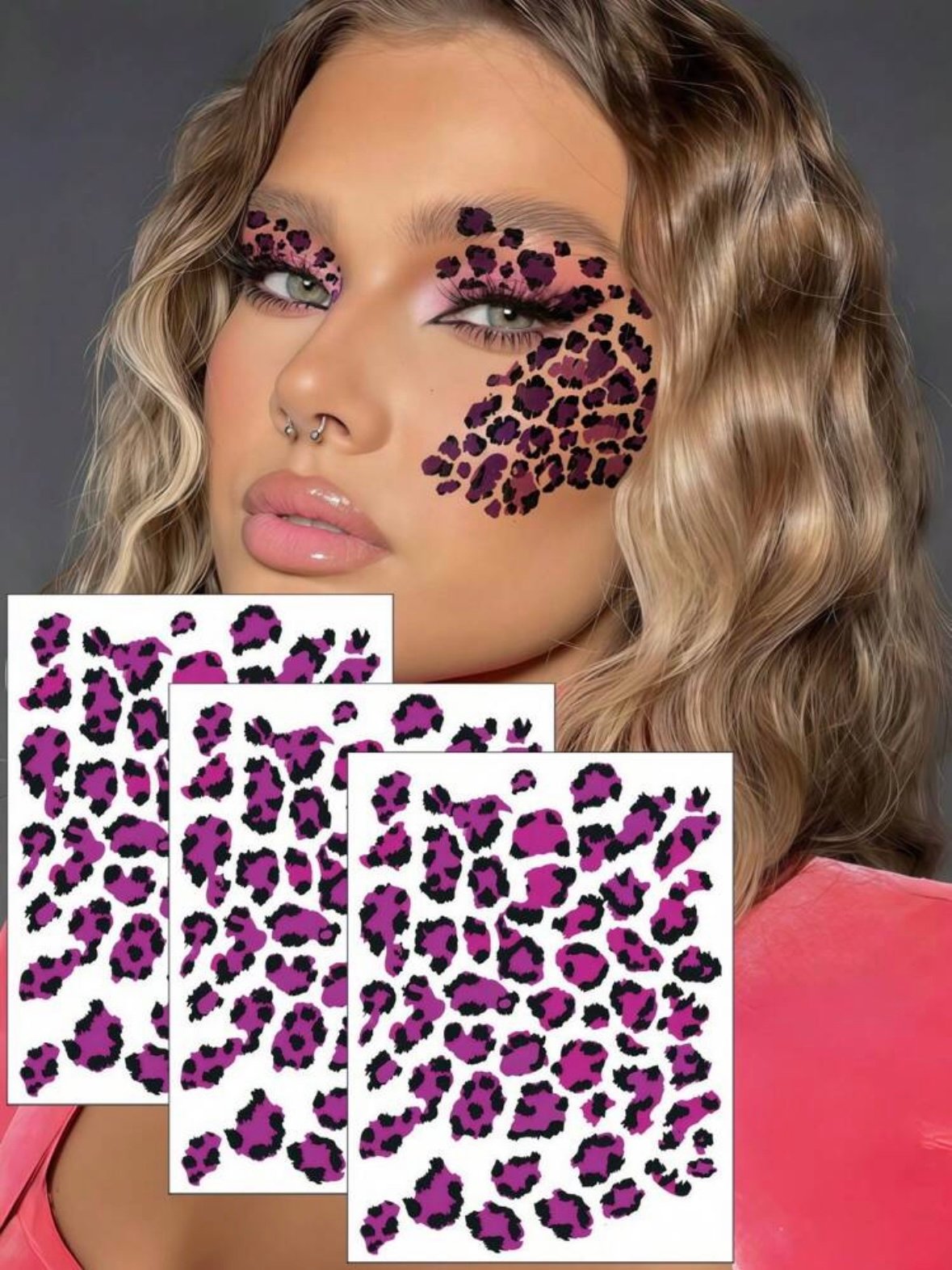 3 Sheets Cheetah Print Leopard Temporary Tattoo's - Image 2