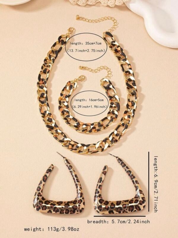 Leopard Print Necklace Earrings Bracelet Chain Set (4.89) - Image 5