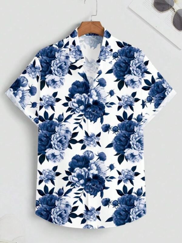 Floral Print Men's Front Button Up Short Sleeve Shirt (4.93) - Image 4