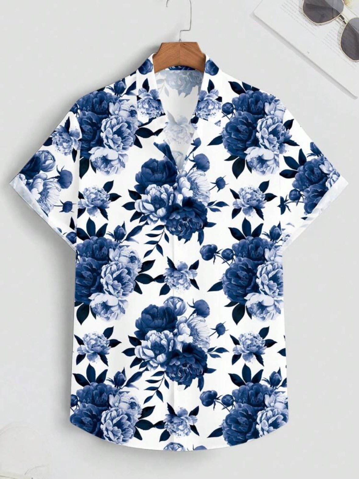 Floral Print Men's Front Button Up Short Sleeve Shirt (4.93) - Image 4