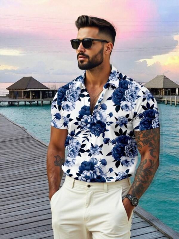 Floral Print Men's Front Button Up Short Sleeve Shirt (4.93) - Image 3