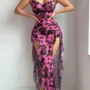 Women's High Slit Floral Dress & G String (4.84)