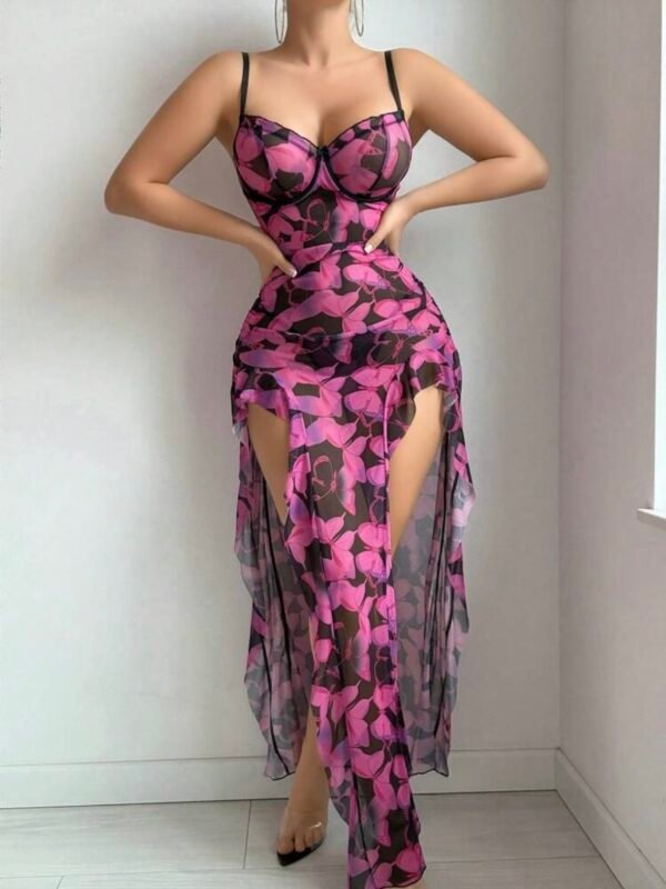Women's High Slit Floral Dress & G String (4.84)