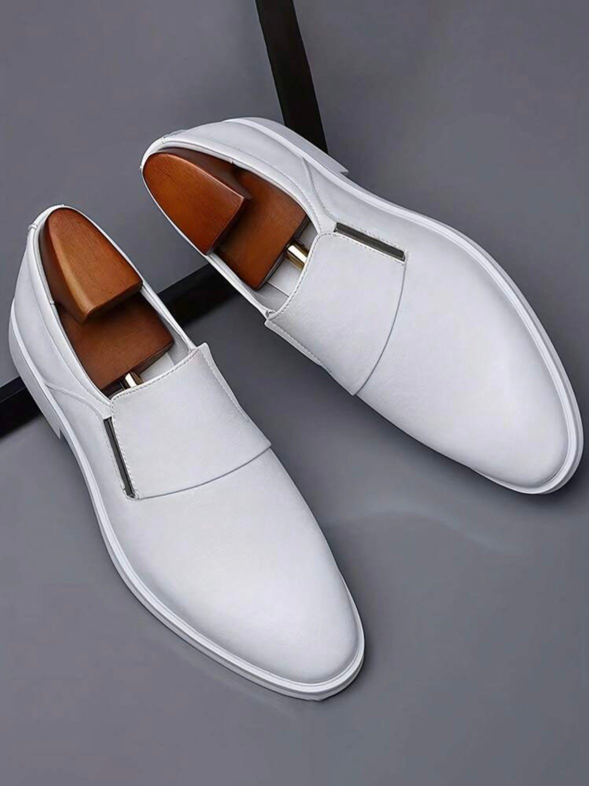 Men's White Loafers Dress Shoes (5.0) - Image 3