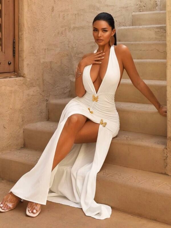 Deep V Neck Sexy Maxi Fitted Dress For Women (4.70)