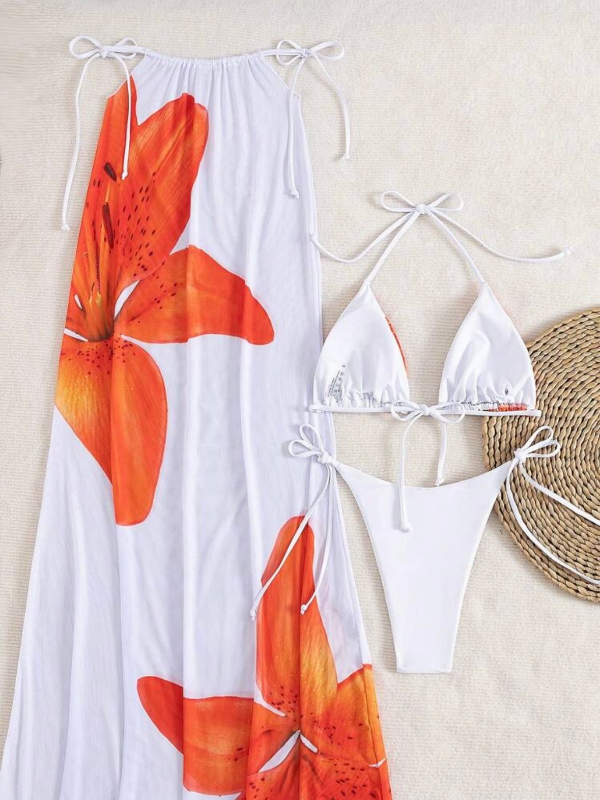 Tropical 3Pcs Set Women's Halter Tie Bikini With Mesh Skirt (4.92) - Image 5