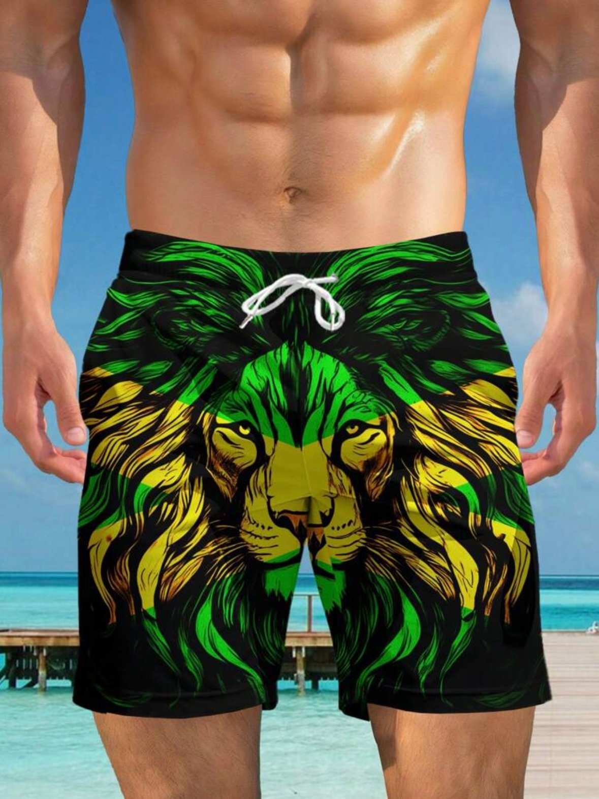 Men's Vacation Style Lion Beach Shorts (4.83) - Image 3