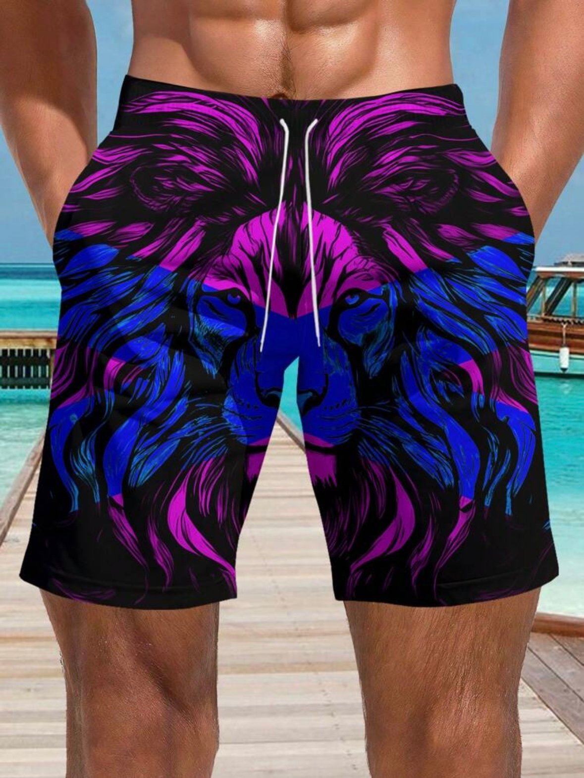 Men's Vacation Style Lion Beach Shorts (4.83)