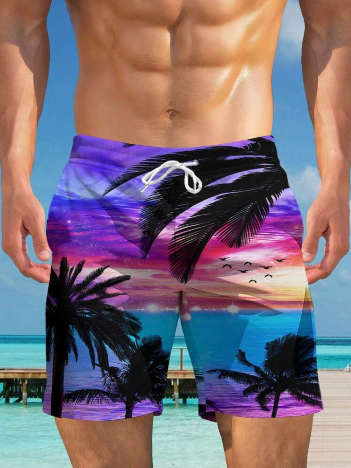 Printed Tropical Hawaiian Shorts Vacation Beach Shorts (4.87)