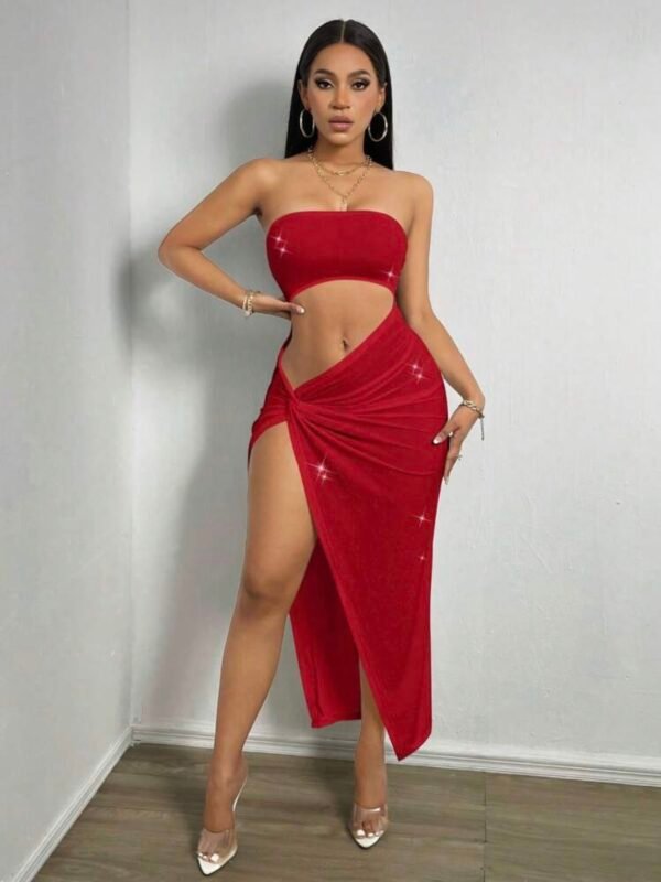 Spicy High Slit Hollow Out Strapless Dress (4.91) - Image 4