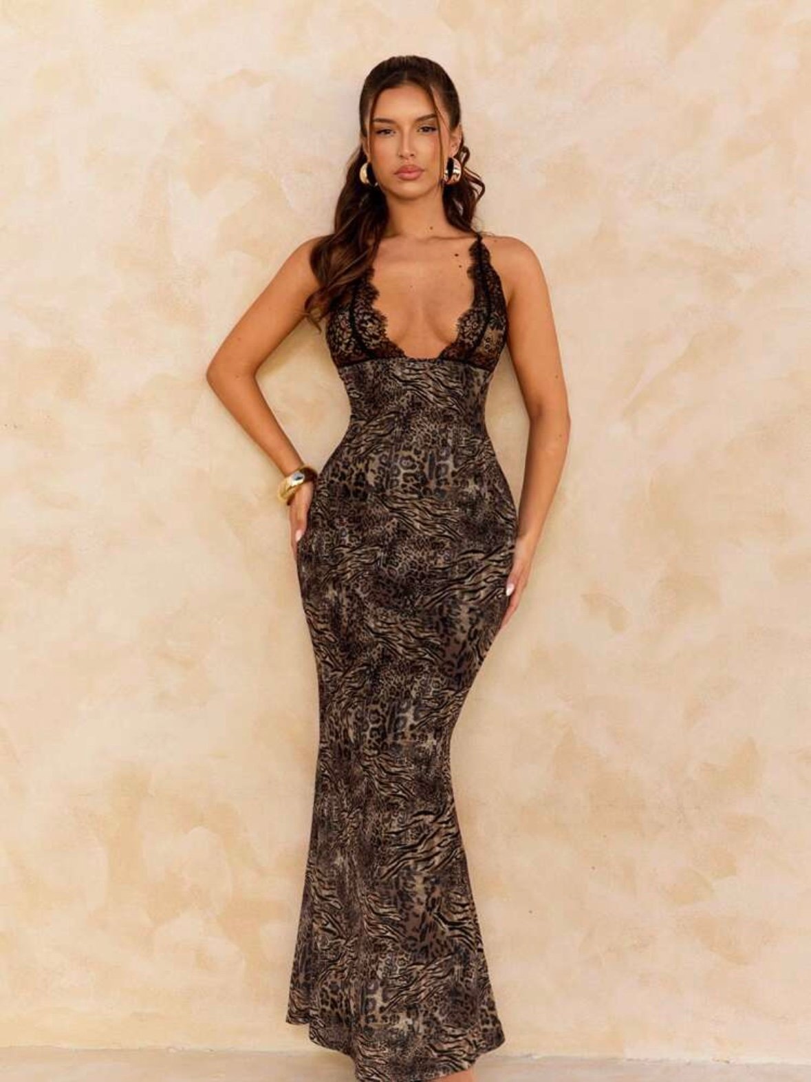 Animal Print Leopard Sheer Maxi Lace Dress (4.88)