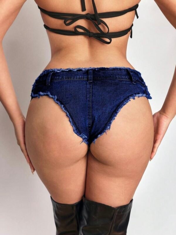 Denim Jean Frayed Hem Micro Mini Shorts For Women (4.93) - Image 9