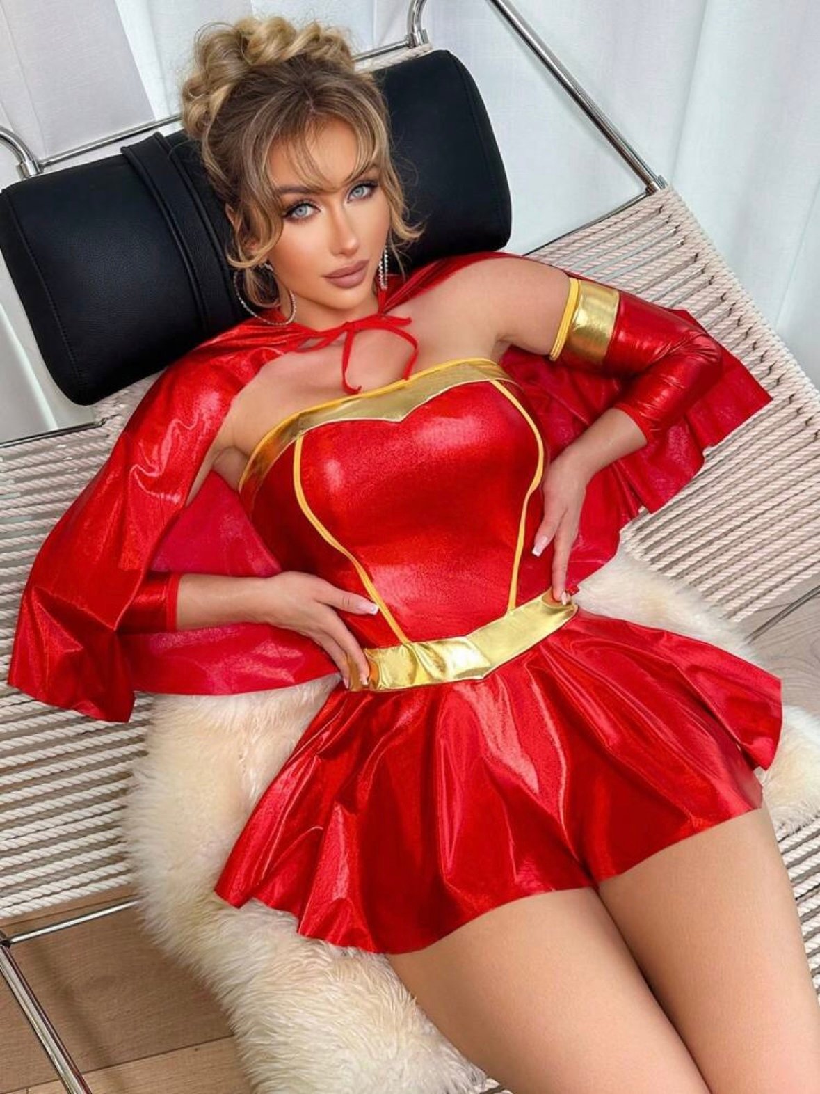 3pcs Superhero Cape Bustier PU leather Costume (5.0)