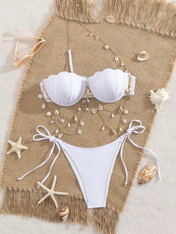 Mermaid Shell Bikini Set White With Gold Chain (5.0) - Image 6