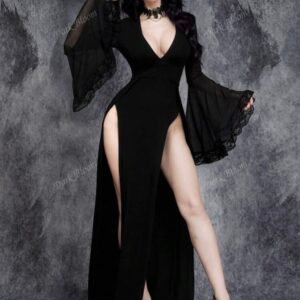 Gothic Sexy Deep V Neck High Slit Dress (4.91)