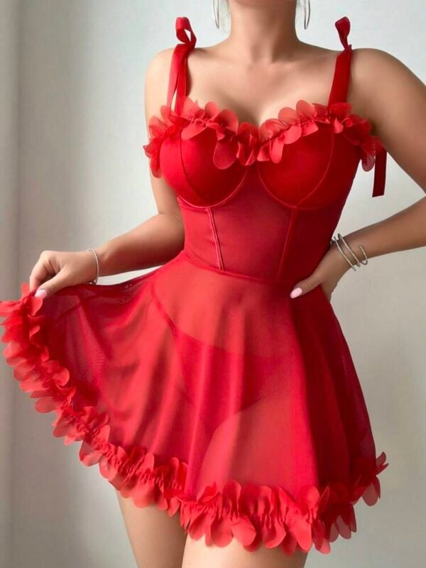 Sheer Mesh Floral Underwire Lingerie Dress (5.0) - Image 6
