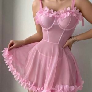 Sheer Mesh Floral Underwire Lingerie Dress (5.0)
