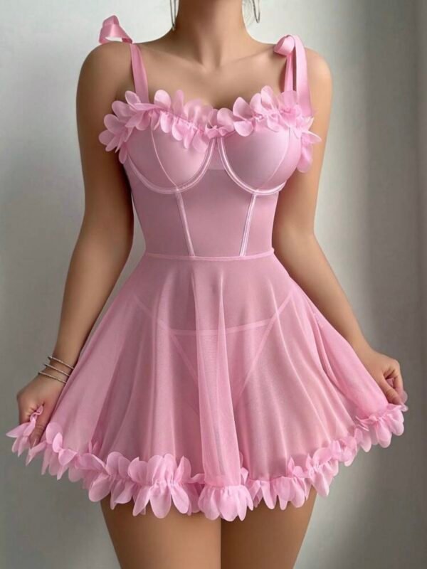 Sheer Mesh Floral Underwire Lingerie Dress (5.0) - Image 3