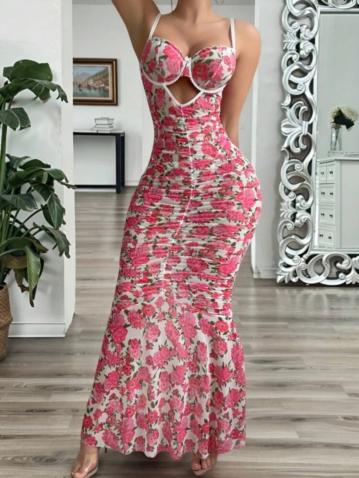 Sexy Romantic Cut Out Floral Long Dress (4.84)
