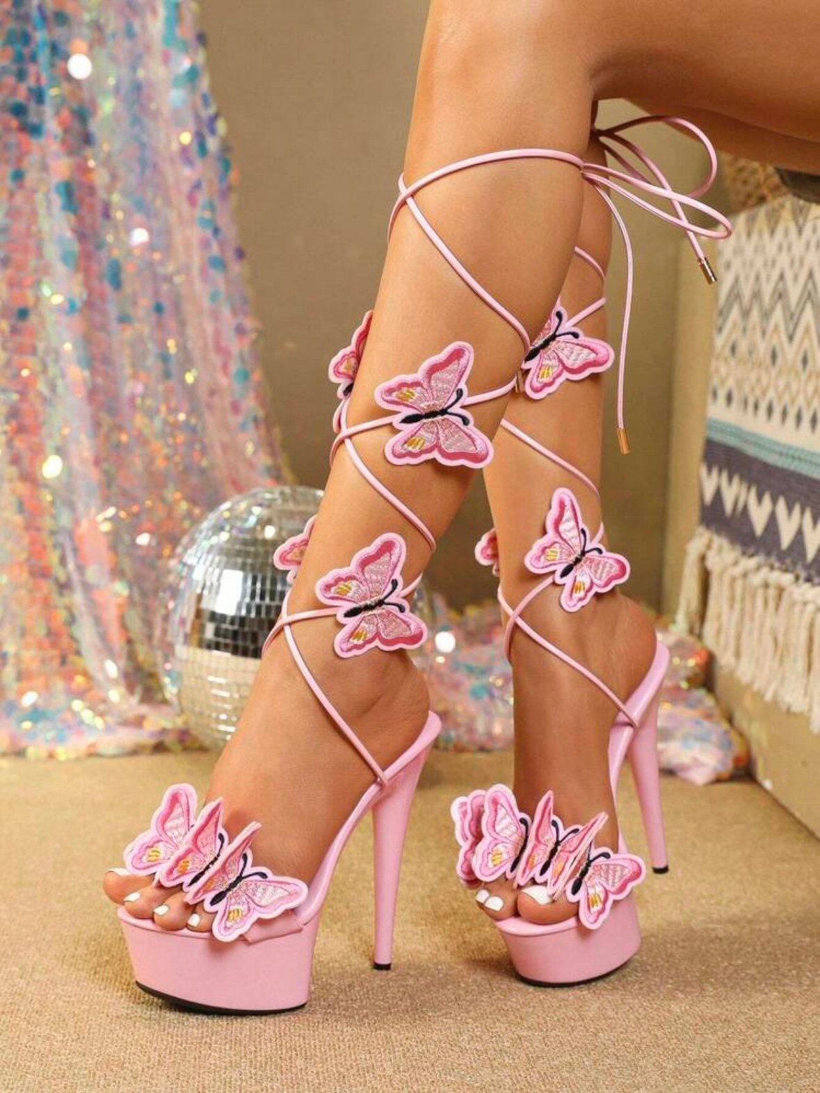 Sexy High Heeled Butterfly Strappy Platform Heels (4.92) - Image 6
