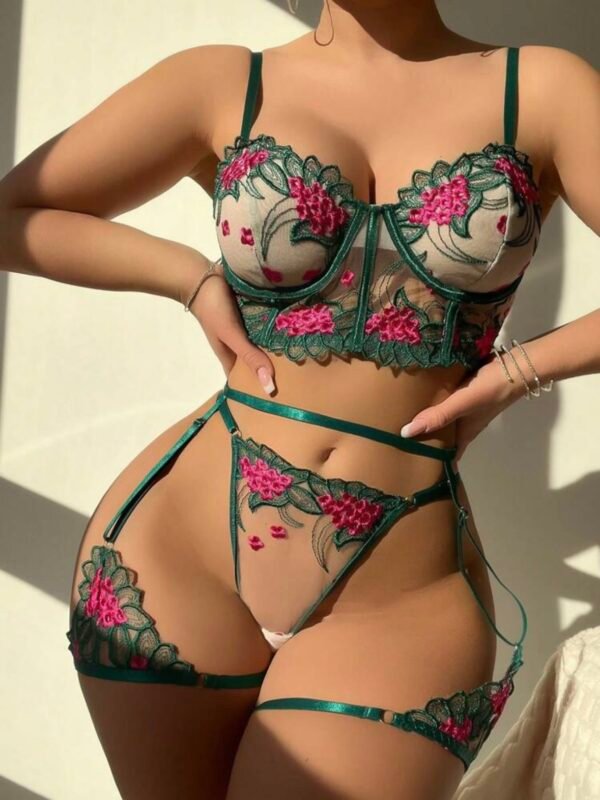 Flower Embroidery Hollow Out Sexy Lingerie Set (4.87) - Image 7