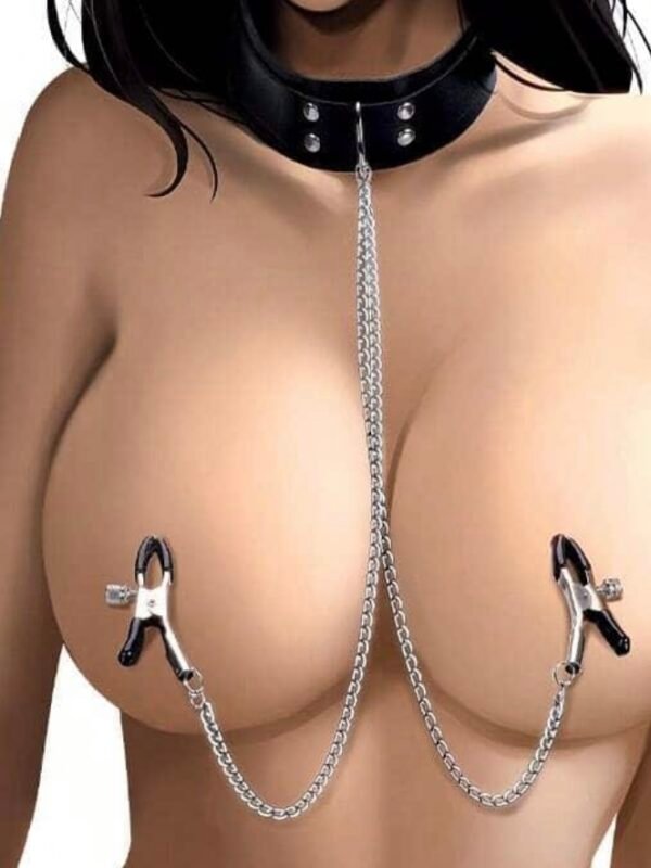 Bondage Nipple Clips Clamps Breast Bondage With BDSM Collar (4.93) - Image 2