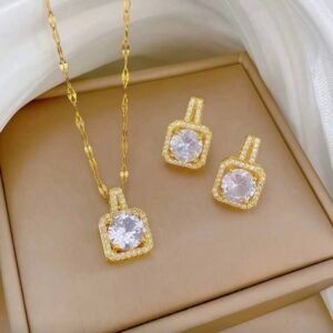 Screenshot Square Rhinestone Jewelry Set Earrings Necklace & Ring (4.89)