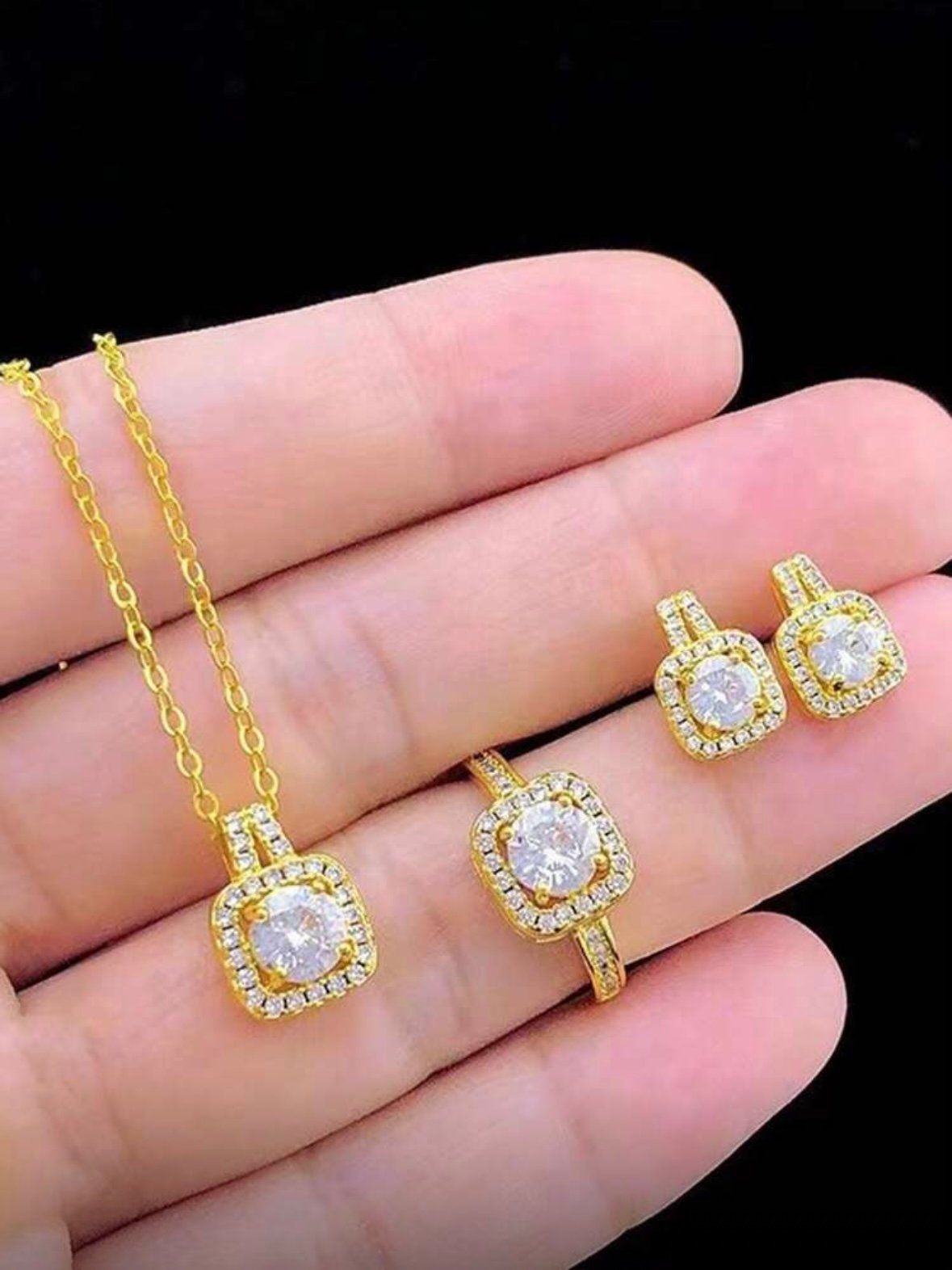 Square Rhinestone Jewelry Set Earrings Necklace & Ring (4.89) - Image 6