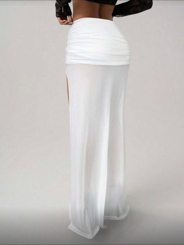 High Slit White Mesh Sheer Sexy Skirt (4.93) - Image 5