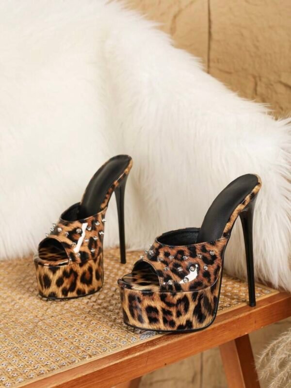 Cheeatah Rhinestone Stiletto High Heel Open Toe Shoes (5.0) - Image 5